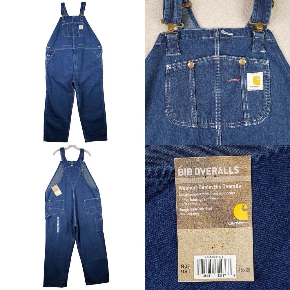Carhartt Denim Bib Overalls Blue Men’s Size 46x28 Workwear Utility New